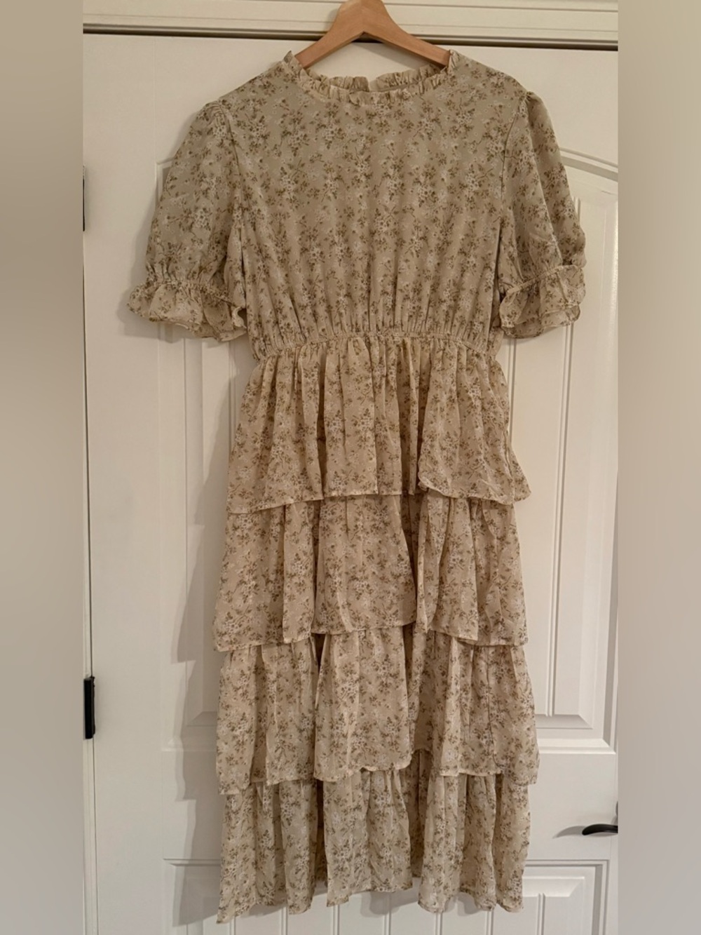 Baltic Born Fairy Taupe Sz Large Floral Tiered Ruffle Midi Dress Garden NWT